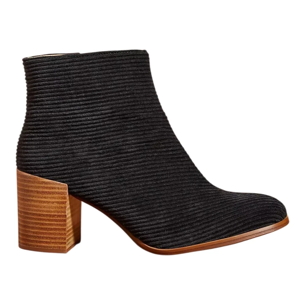 Anthropologie Elegant Black Ankle Boots with Wooden Heel - Picture 6 of 7